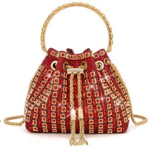 Women's Red Sparkly  Diamond Glitter Party Prom Cocktail Wedding Clutch